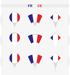 France flag, set of location pin icons of France flag.
