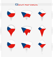 Czech Republic flag, set of location pin icons of Czech Republic flag.