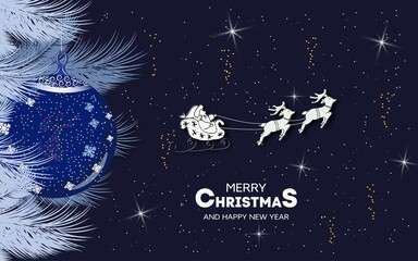 Christmas card with christmas ball and santa claus vector illustration