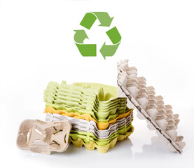 Separate collection of paper garbage. Stuff for recycle on white background. Eco friendly concept. Isolated recyclable paper waste: cardboard, egg carton, disposable cup, paper sleeve. Zero waste