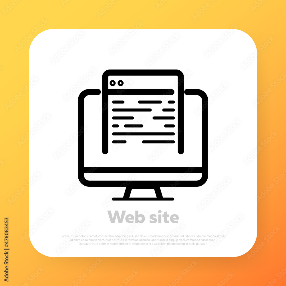 Poster web site line icon. homepage, internet. computer with internet page. vector line icon for business a