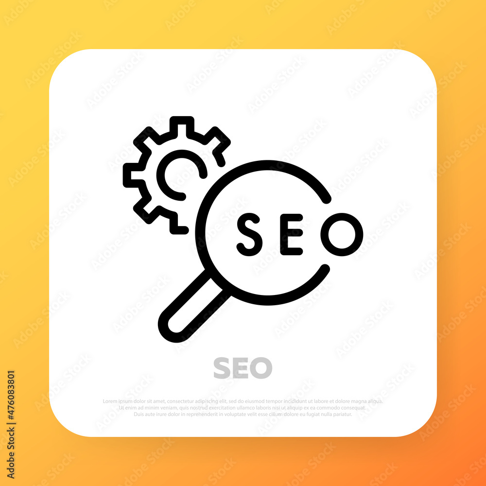 Poster seo line sign. seo optimization for website and mobile website. landing page template. vector line i