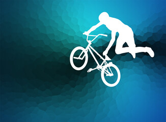 Fototapeta na wymiar BMX bicyclist silhouette on the blue abstract background - vector