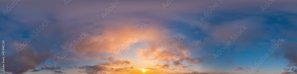 Wall mural blue evening sky seamless panorama spherical equirectangular 360 degree view with cumulus clouds, se