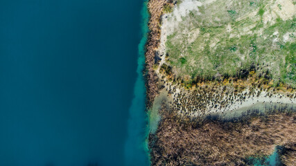 fragment of a lake scene, abstract zenith image of nature, aerial image over the river