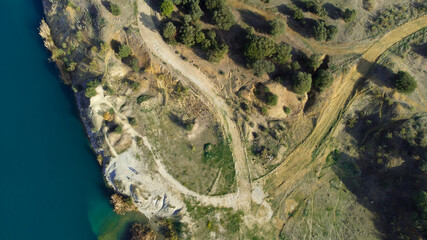 fragment of a lake scene, abstract zenith image of nature, aerial image over the river