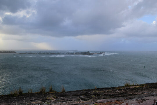 Stormy ocean with cloudy sky, view from Castillo San Felipe del Morro, Puerto Rico