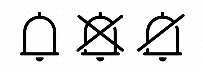 Notification bell icon set. Notifications on and mute. Notification symbol for your web site design, logo, app, UI. Vector line icon for Business and Advertising