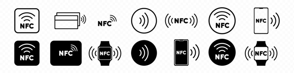 Nfc icon set. Contactless payment. Online transaction. Nfc symbol for your web site design, logo, app, UI. Vector line icon for Business and Advertising