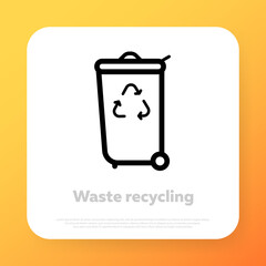 Recycling trash icon. Separation of waste on garbage cans for recycling. Vector line icon for Business and Advertising
