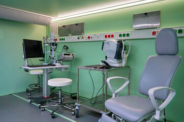 Mobile ophthalmology or eye examination ambulance interior