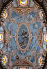 Annunciation church in Mdina Malta with religious paintings in the ceiling.