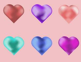 Set of candies, hearts shapes. Valentines sweets, elements for design ,glossy, aquarelle effect