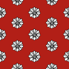 Original vector seamless pattern of vintage-style flowers on a red background. A design element.