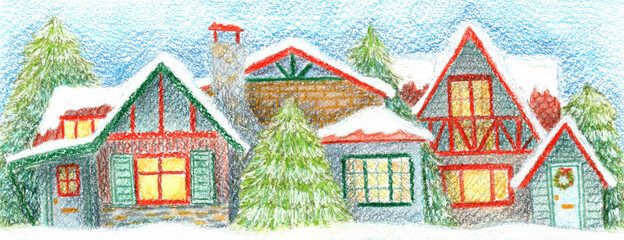 art drawing colored pencils cristmas houses