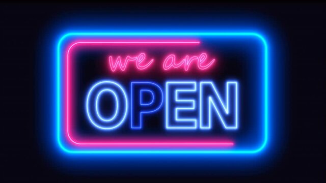 Bright Colorful Neon Sign Animation, We Are Open Decoration
