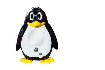 front view black and white penguin standing on white background, object, animal, fashion, decor, copy space