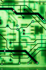 Backlit circuit board paths in detail.