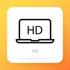 Watching hd video on the laptop icon. Live streaming. Social media concept. Vector line icon for Business and Advertising