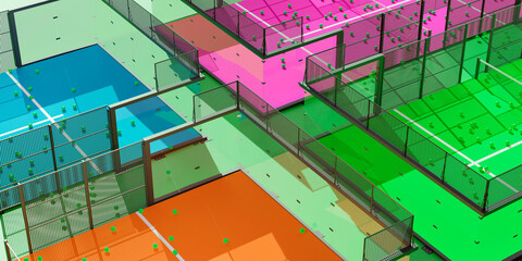 Padel court 3d rendering . Paddle Tennis court