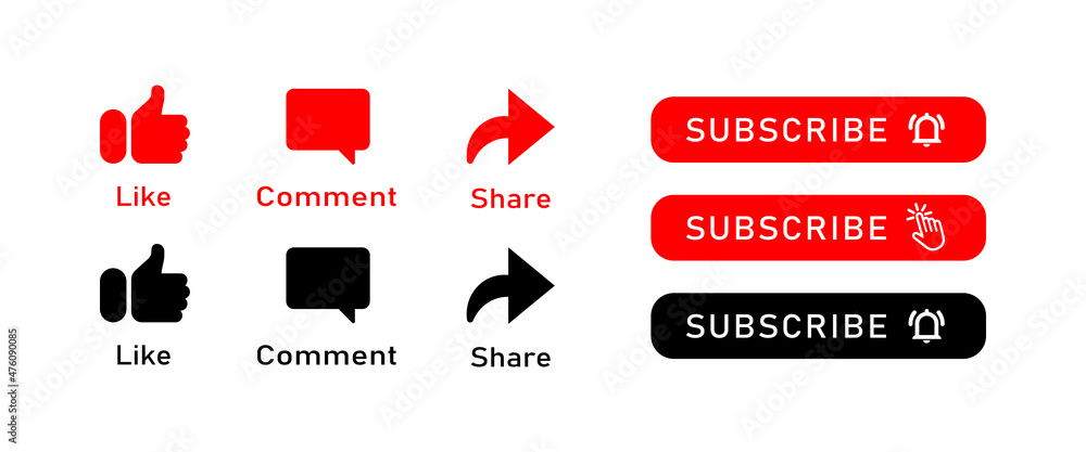 Aufkleber subscribe button. like, comment and share buttons. social media concept. vector line icon for busine