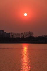 child sunset view and building golden view 