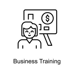 Business Training vector outline icon for web isolated on white background EPS 10 file