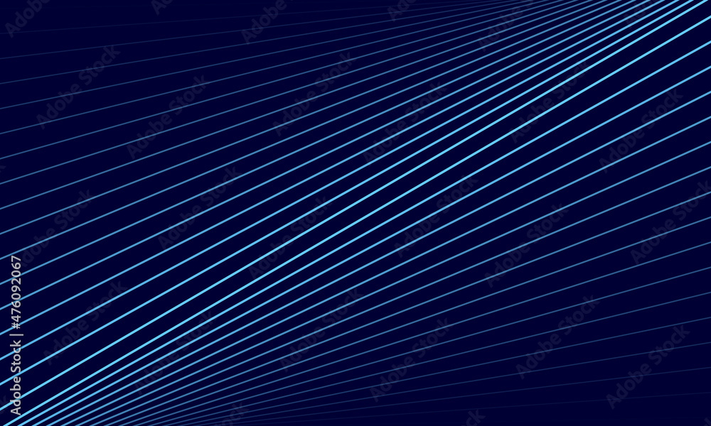 Poster Blue lines gradient over dark background. Dynamic diagonal stripes.