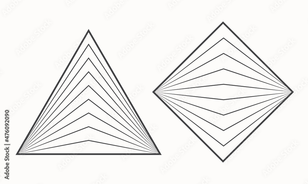 Poster triangle and rhombus with lines inside. art lines design illustration.