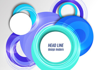Dynamic trendy geometric abstract background. Circles, lines, round shapes, trendy colors. Modern overlapping circular shapes. Vector