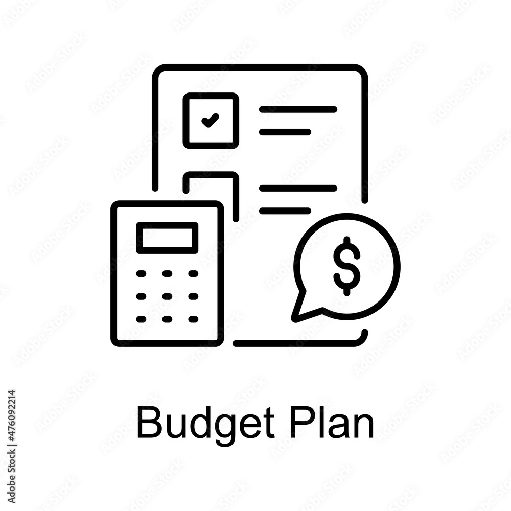 Poster budget plan vector outline icon for web isolated on white background eps 10 file