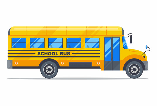 yellow school bus for transporting small children to school. flat vector illustration.