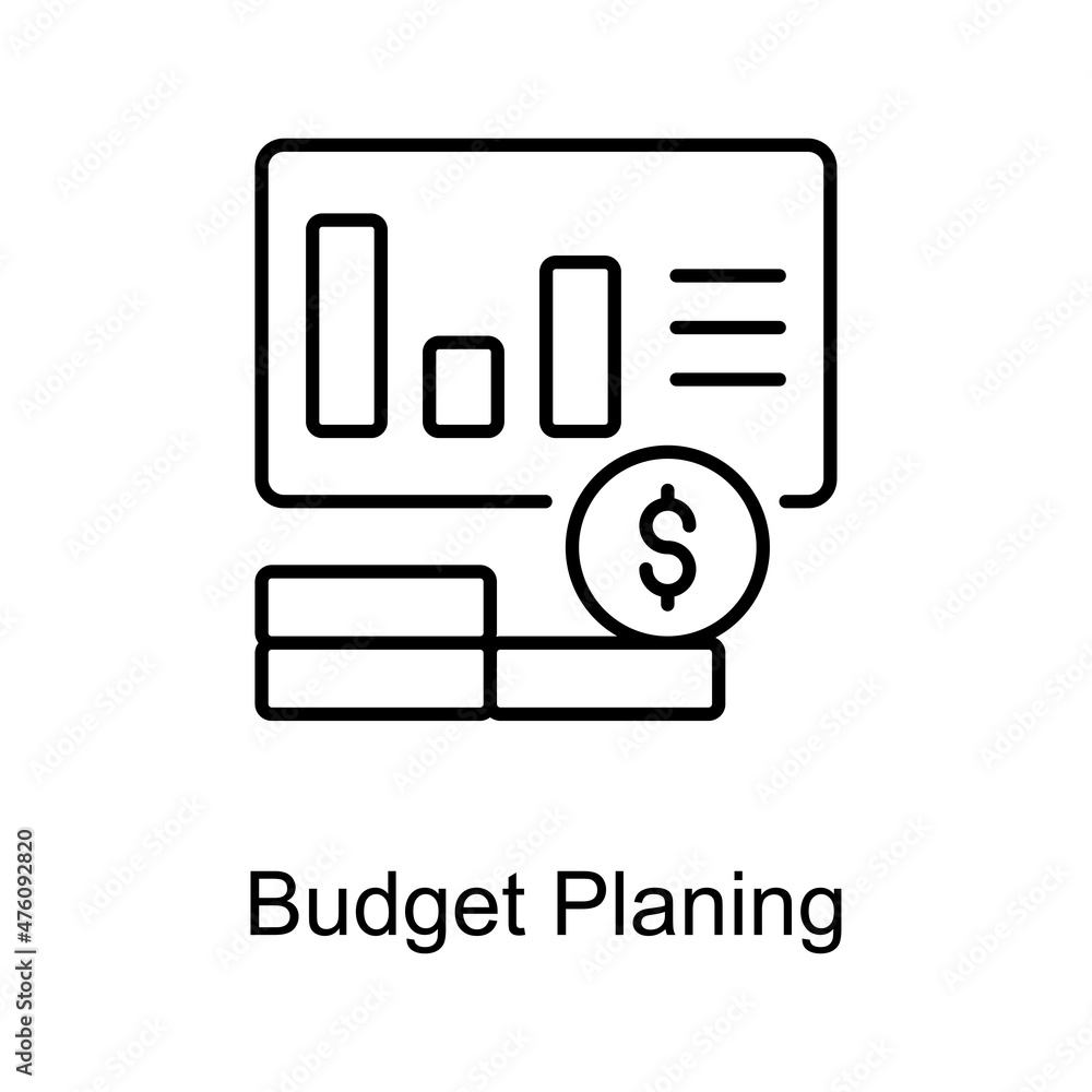 Poster budget planning vector outline icon for web isolated on white background eps 10 file