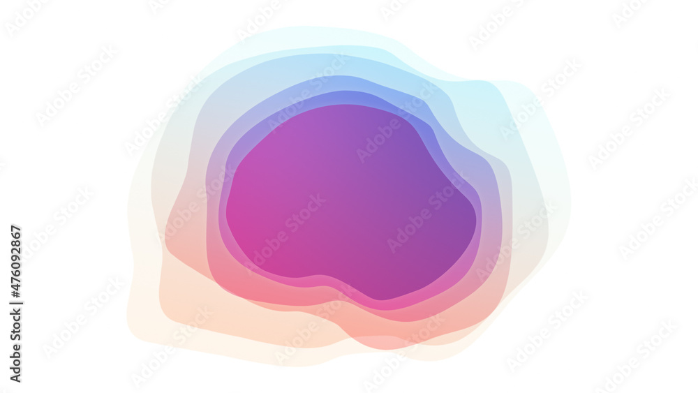 Poster uneven, solid, layered, transparent, overlapping colorful blob on white. abstract design template in