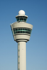 Fototapeta na wymiar Air traffic control tower for flights managment at airport Schiphol in the Netherlands