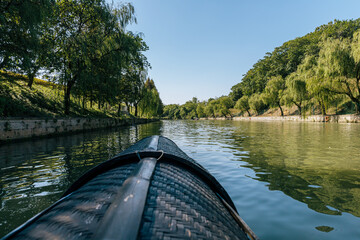 water city Shaoxing wupeng boat and landmark buildings © Wei
