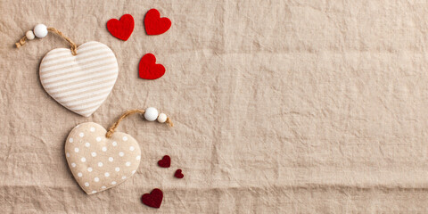 Fototapeta na wymiar Banner. Hearts on a light background. Concept for February 14, love. Copy space