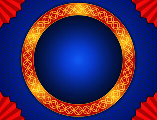 Vector Chinese new year illustration yellow and blue ornament background