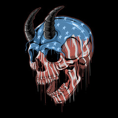 skull with the color of the melted united states american flag