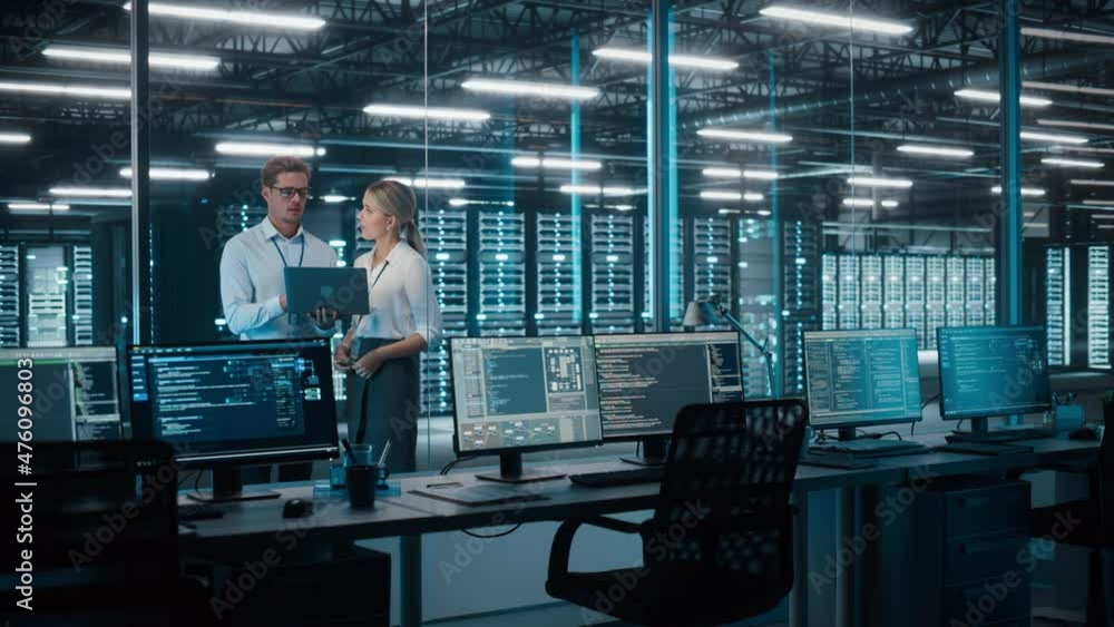 Poster Information Technology Specialist and Data Center Administrator Working on Personal Computer, Monitoring Web Services, Cloud Computing, Analytics Facility, Performing Maintenance and Cyber Security