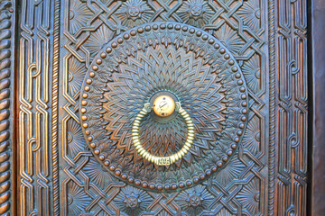 Door of Matenadaran - old institute of ancient manuscripts of Mesrop Mashtots in Yerevan, Armenia