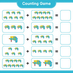 Count and match, count the number of Water Gun and match with the right numbers. Educational children game, printable worksheet, vector illustration