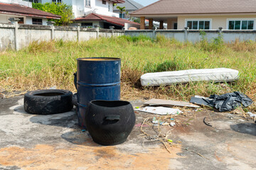 Trash made from old tires used in the community.