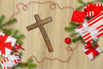 Cross in the christmas day, remembrance of Jesus the son of God, Christmas concept.