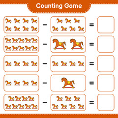 Count and match, count the number of Rocking Horse and match with the right numbers. Educational children game, printable worksheet, vector illustration