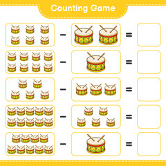Count and match, count the number of Drum and match with the right numbers. Educational children game, printable worksheet, vector illustration