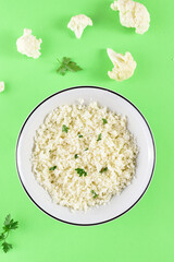 Cauliflower rice in a bowl