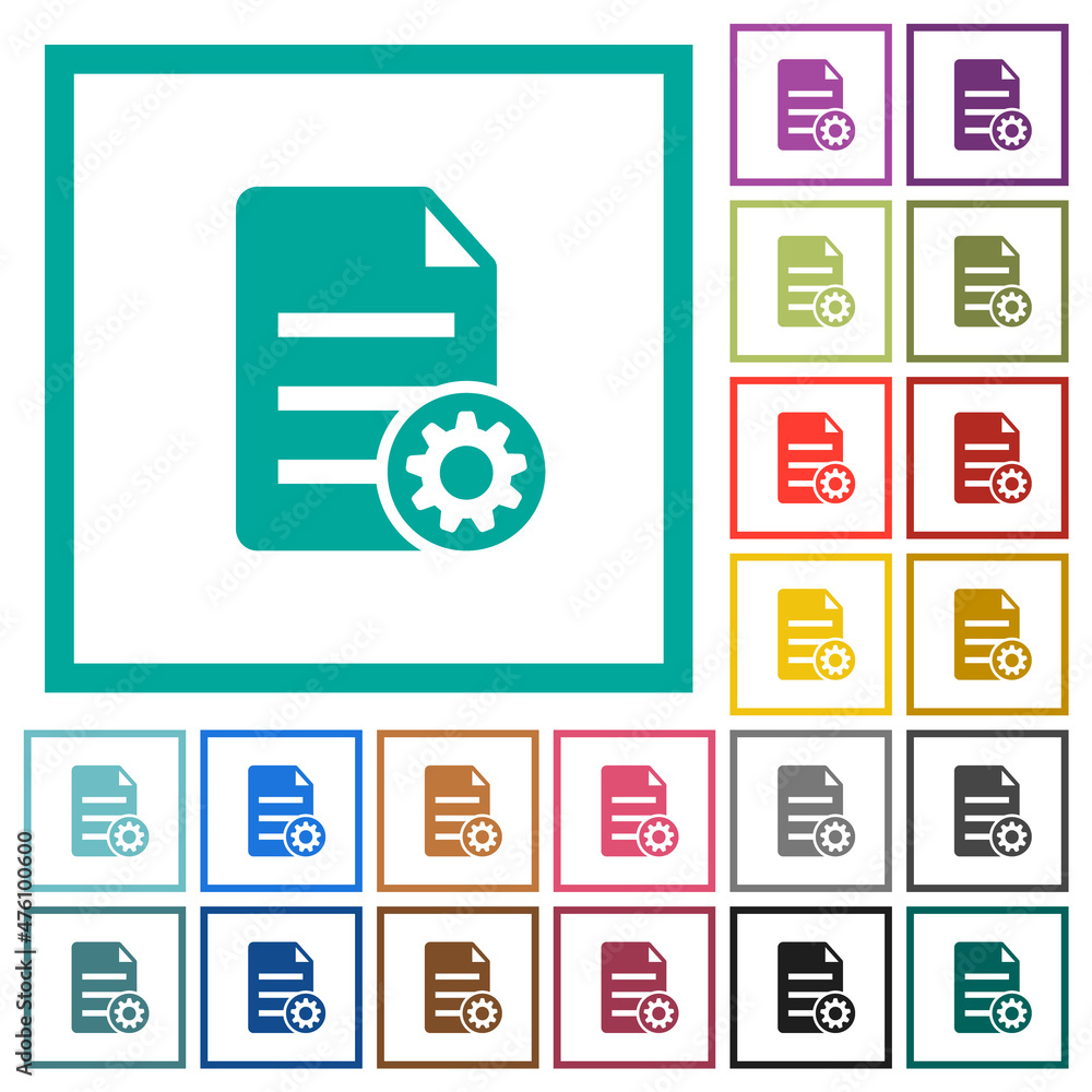 Poster document settings flat color icons with quadrant frames