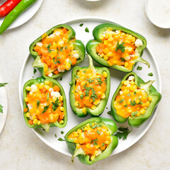 Baked green bell peppers
