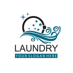 laundry icon with washing machine with bubbles for clothes wash design isolated on white background